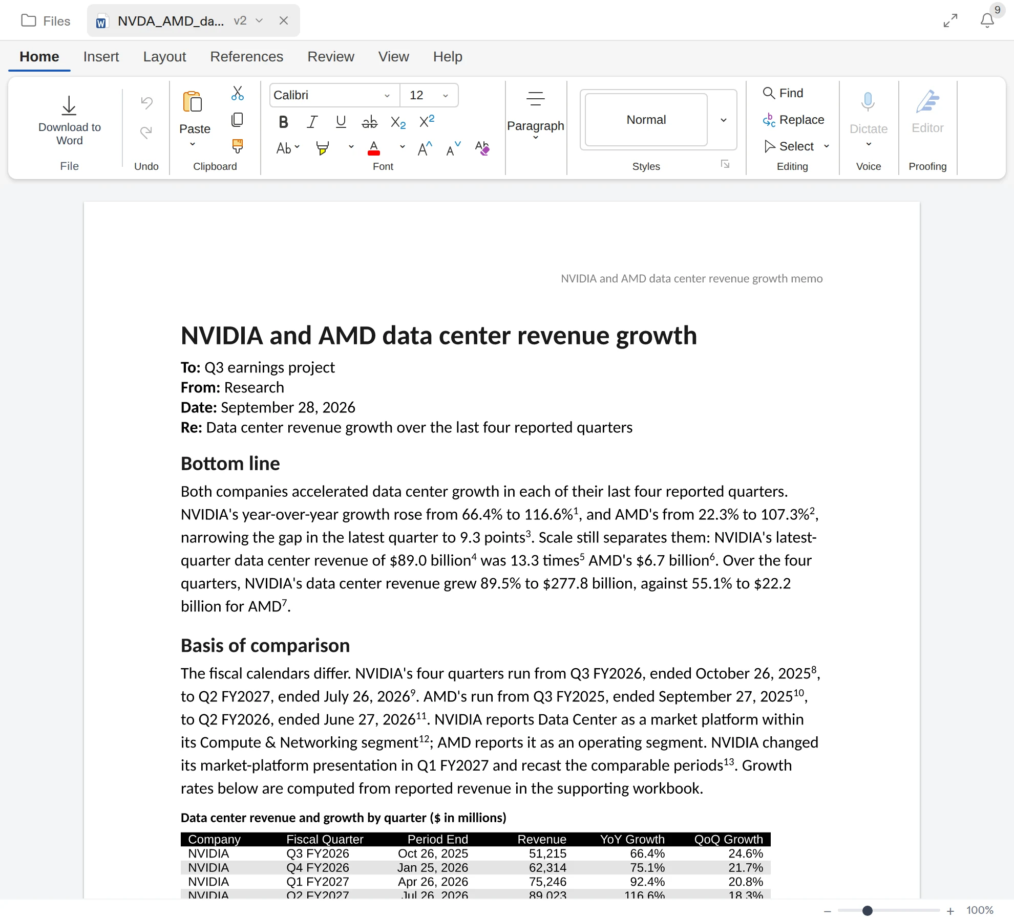 A two-page memo open in the Word editor