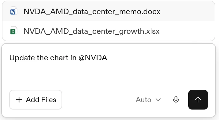 Typing @ in the chat suggests matching files